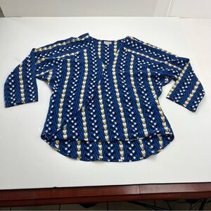 Anthropologie The Odells Alisha Blue Geometric Print Rayon Top Blouse Small FLAW
